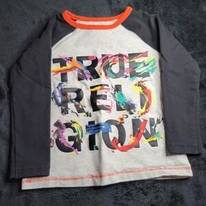 True Religion Kids Raglan Long Sleeve Graphic Tee Shirt Size 2T Orange Trim